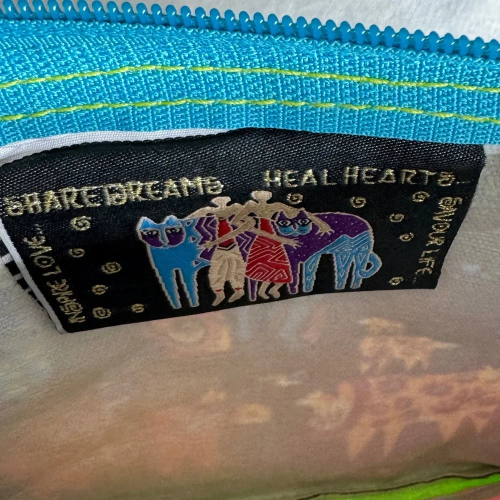Laurel Burch Dogs and Doggies Canvas Cosmetic Art Bag Pouch Black New NWT